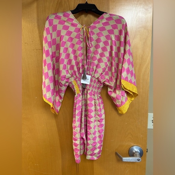 Chic Pink and Yellow Plaid Swim Coverup - Picture 2 of 3